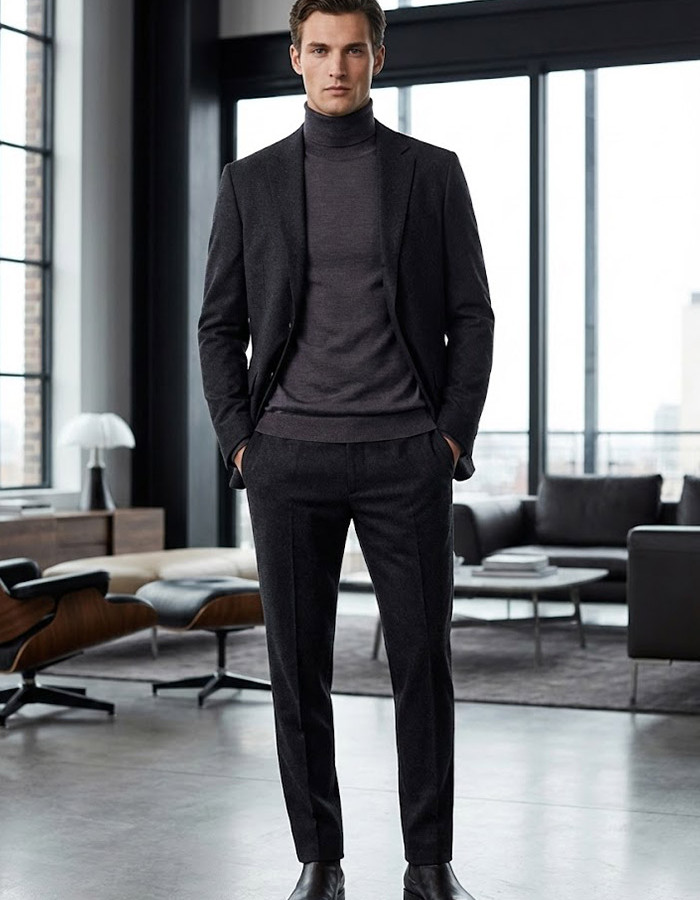 Luxe Italiaanse merinowollen coltrui in diepgrijs