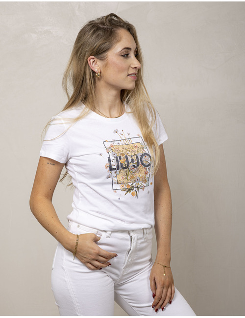 Printed T-shirt with rhinestones