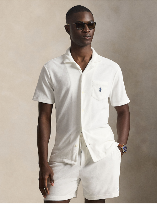 Custom Slim Fit Terry Camp Shirt in White