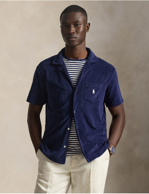 Custom Slim Fit Terry Camp Shirt in Newport Navy