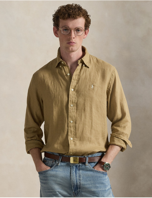 Custom Fit Linen Shirt in Cafe Tan