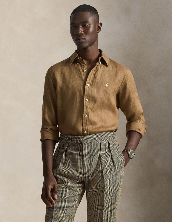 Custom Fit Linen Shirt in RL Brown