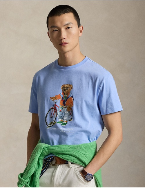 Custom Slim Fit Polo Bear T Shirt in Austin Blue Summer Bear