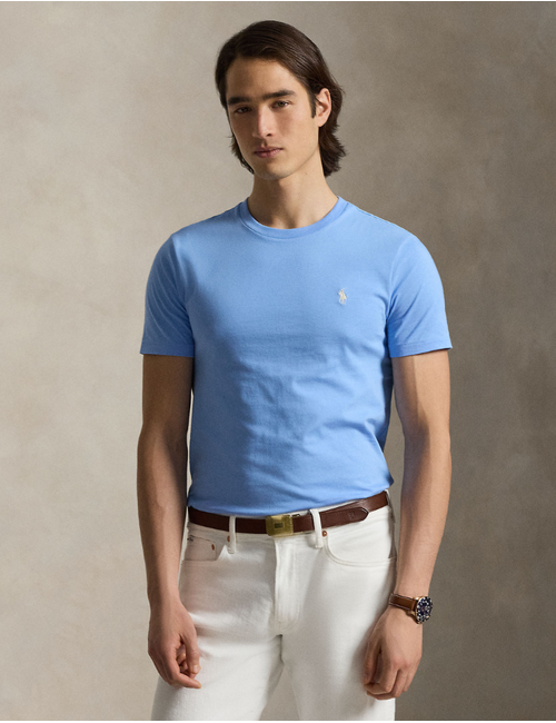 Custom Slim Fit Jersey Crewneck T Shirt in Blue Lagoon