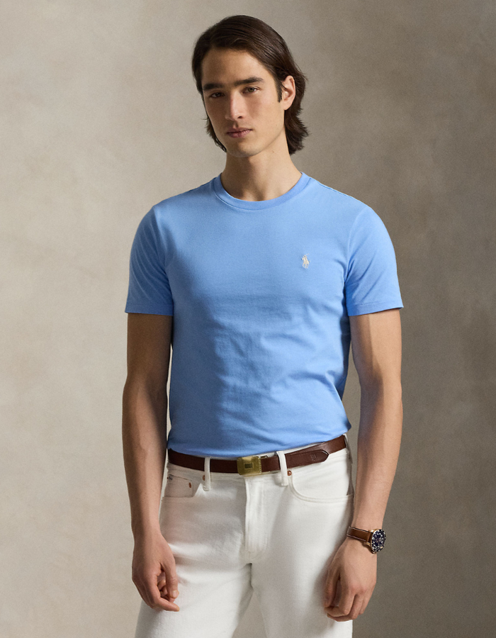 Custom Slim Fit Jersey Crewneck T Shirt in Blue Lagoon