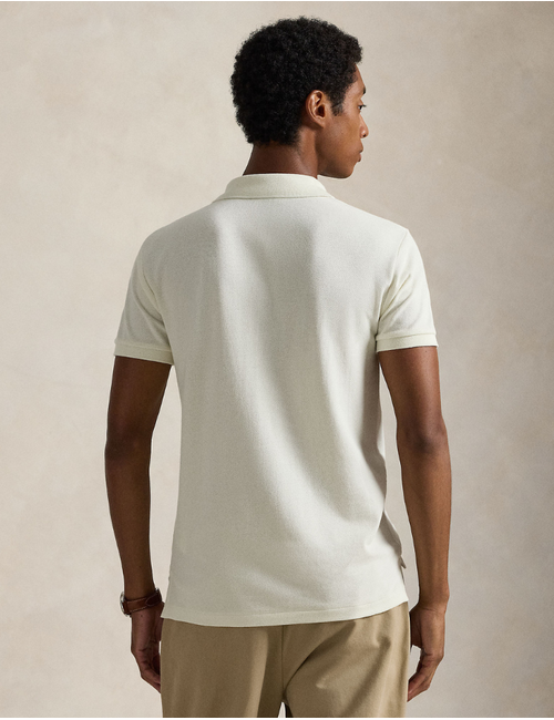 Slim Fit Mesh Polo Shirt in Parchment Cream