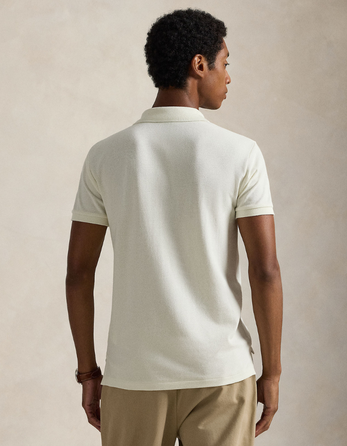 Slim Fit Mesh Polo Shirt in Parchment Cream