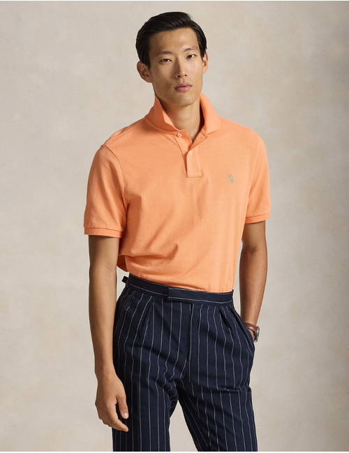 Slim Fit Mesh Polo Shirt in Pompano Orange