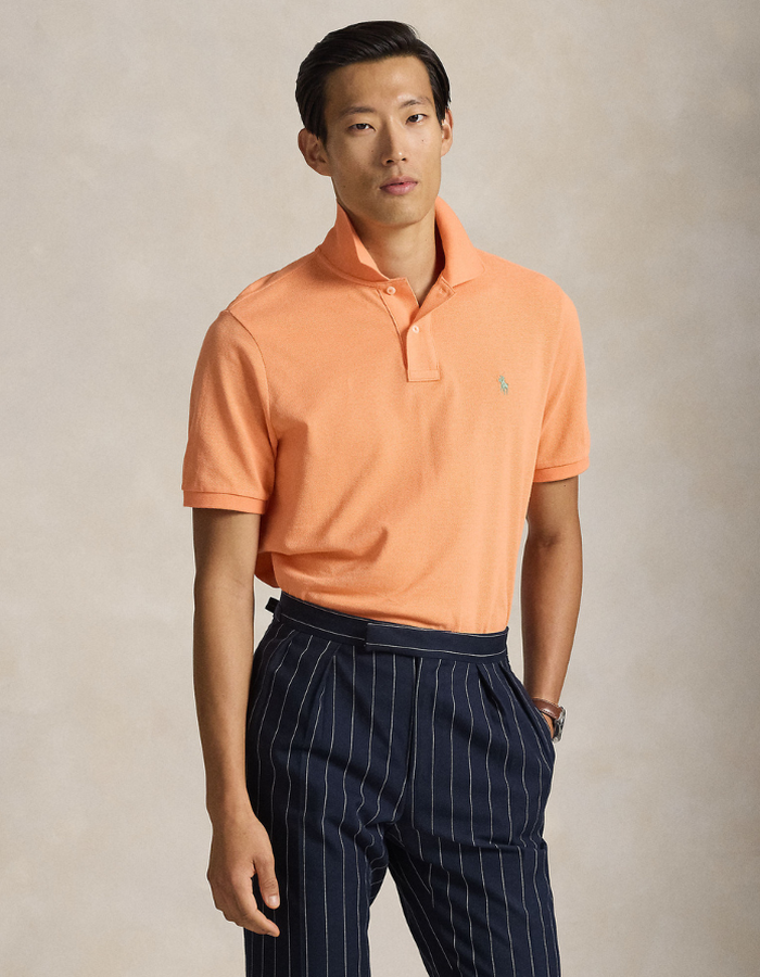 Slim Fit Mesh Polo Shirt in Pompano Orange