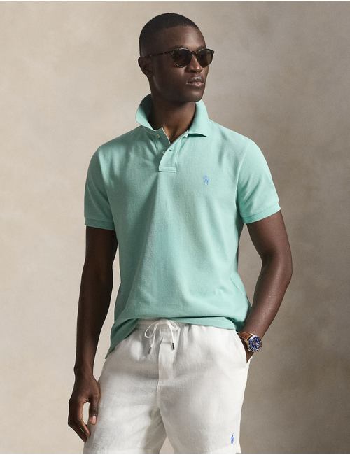 Slim Fit Mesh Polo Shirt in Celadon