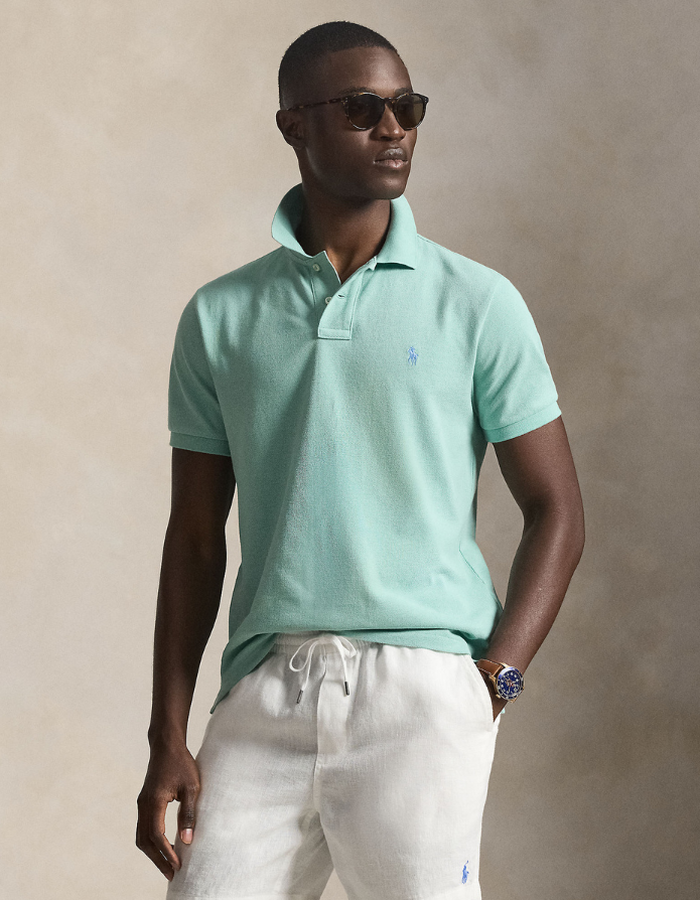 Slim Fit Mesh Polo Shirt in Celadon