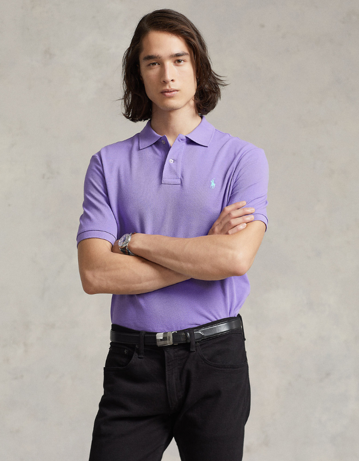 Slim Fit Mesh Polo Shirt in Cactus Purple