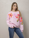 Roze sweatshirt met bloemapplicaties