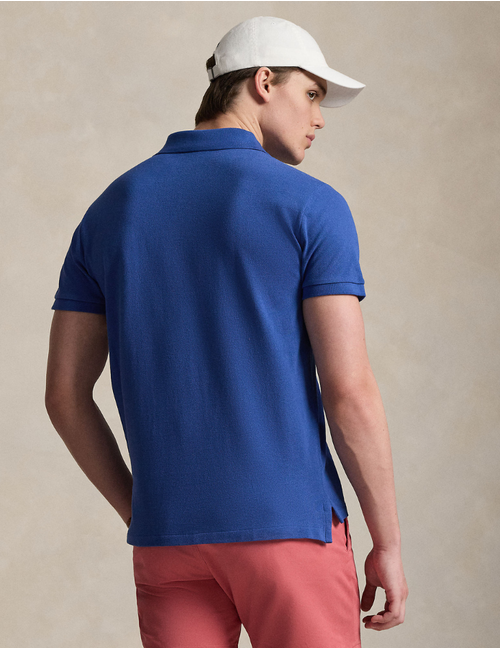 The Iconic Mesh Polo Shirt in Dusty Azure with Cream Polo Pony