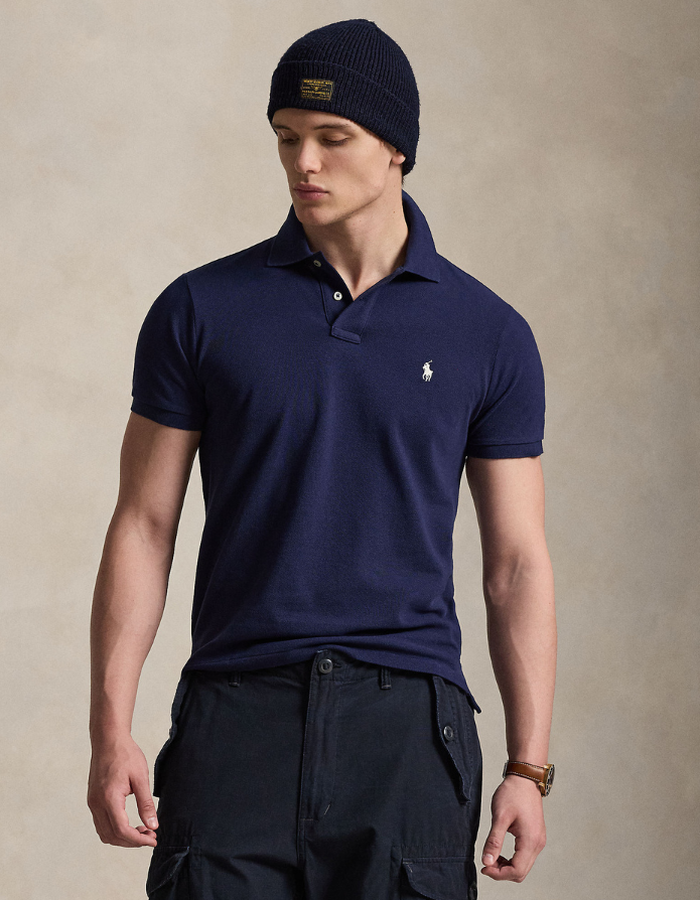 The Iconic Mesh Polo Shirt in Newport Navy with Cream Polo Pony