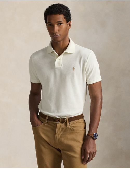 The Iconic Mesh Polo Shirt in Parchment Cream