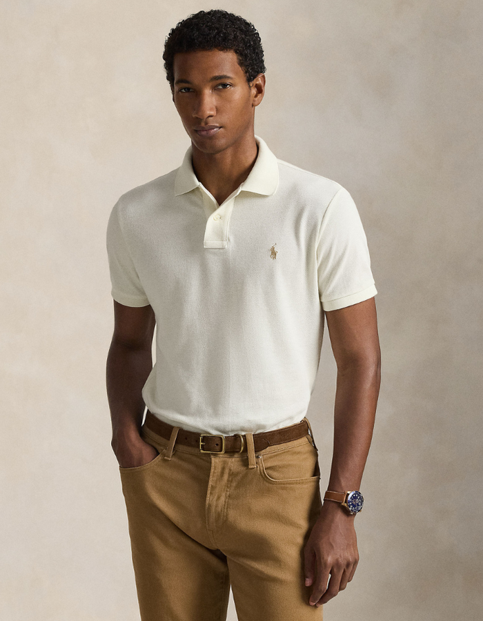 The Iconic Mesh Polo Shirt in Parchment Cream