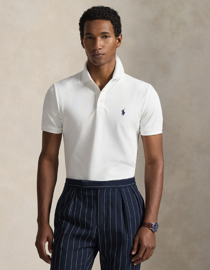 Custom Slim Fit Stretch Mesh Polo Shirt in White