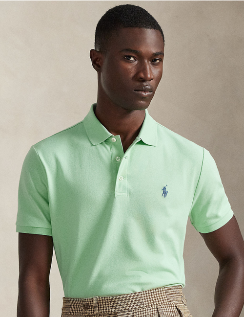 Custom Slim Fit Stretch Mesh Polo Shirt in Pastel Mint