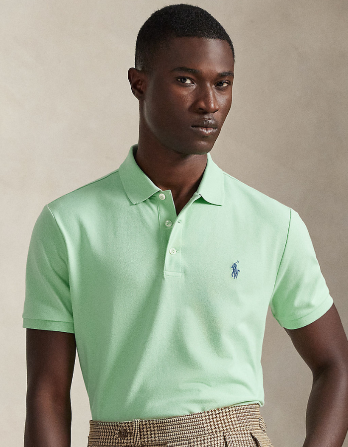 Custom Slim Fit Stretch Mesh Polo Shirt in Pastel Mint
