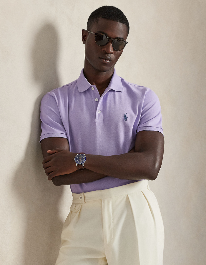 Custom Slim Fit Stretch Mesh Polo Shirt in Powder Purple