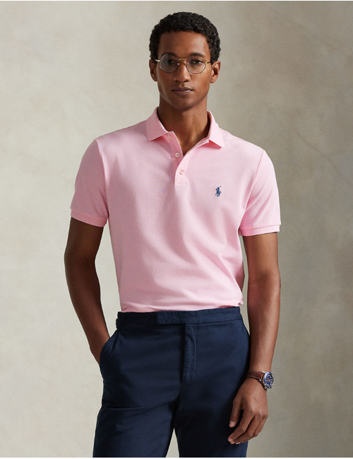 Custom Slim Fit Stretch Mesh Polo Shirt in Carmel Pink