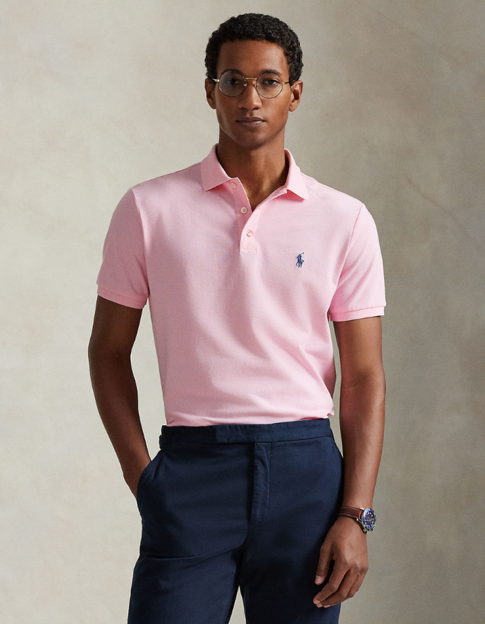 Custom Slim Fit Stretch Mesh Polo Shirt in Carmel Pink