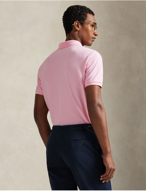 Custom Slim Fit Stretch Mesh Polo Shirt in Carmel Pink