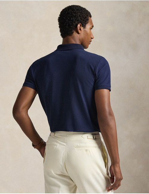Custom Slim Fit Stretch Mesh Polo Shirt in Refined Navy Smoke