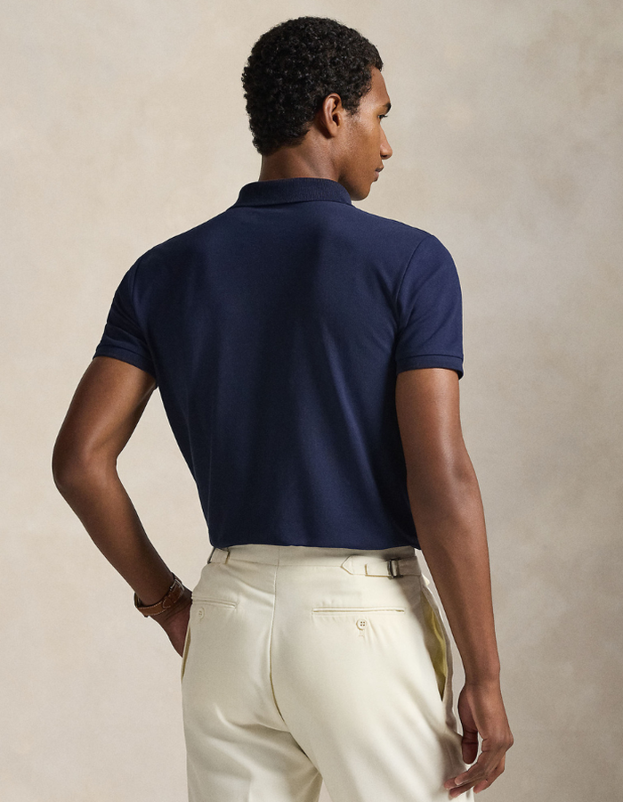 Custom Slim Fit Stretch Mesh Polo Shirt in Refined Navy Smoke