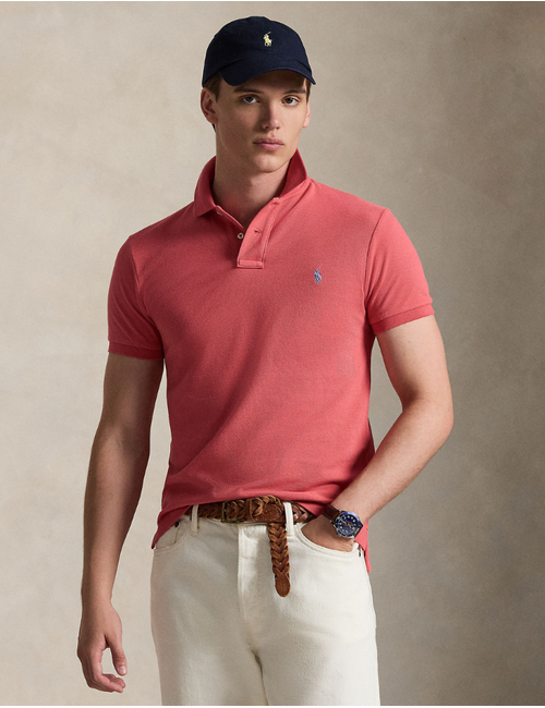 Slim Fit Mesh Polo Shirt in Red Sky