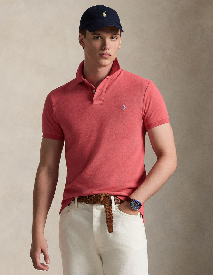 Slim Fit Mesh Polo Shirt in Red Sky