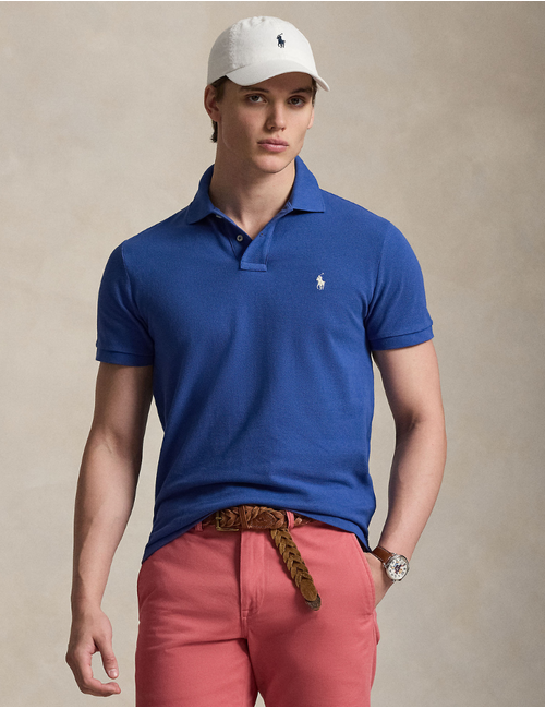 The Iconic Mesh Polo Shirt in Dusty Azure with Cream Polo Pony