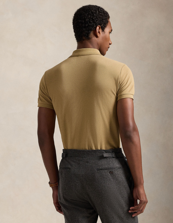 Slim Fit Mesh Polo Shirt in Cafe Tan