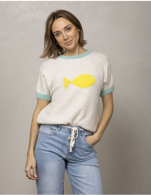 Amelie Amelie korte mouw pull beige