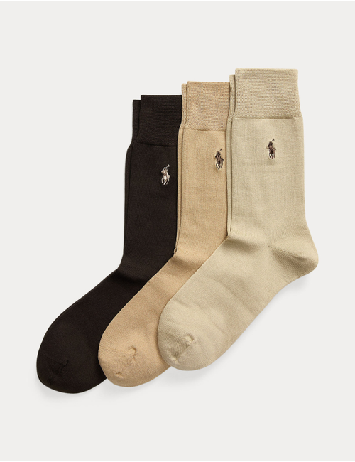 Cotton Blend Trouser Sock 3 Pack in Stone Brown Camel