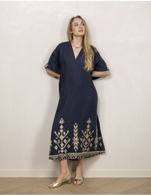 Greek Archaic Kori lang kleed navy