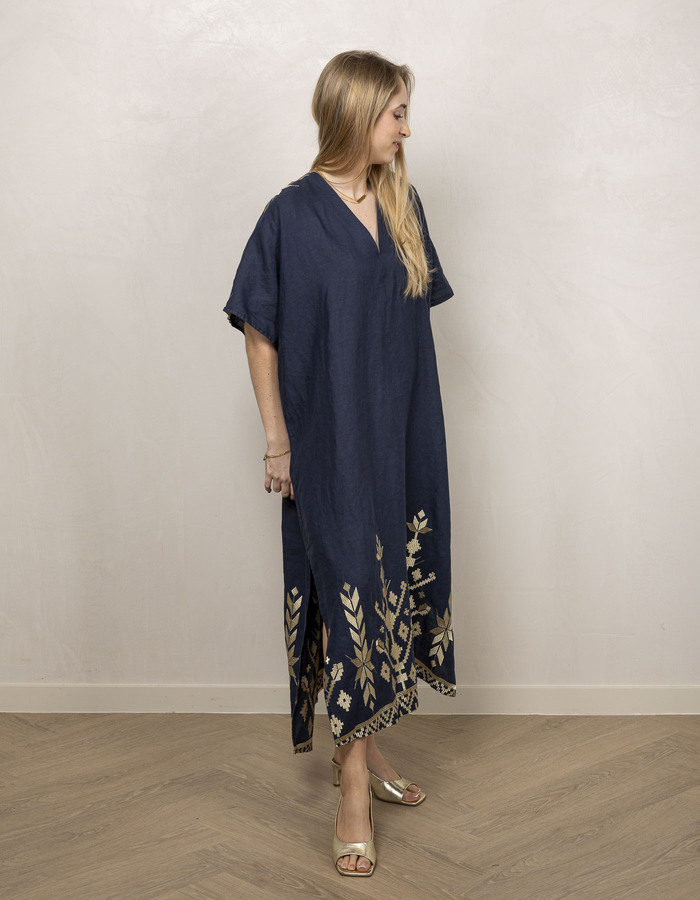 Greek Archaic Kori lang kleed navy