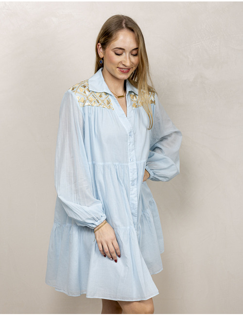 Greek Archaic Kori lange mouw bloes blauw