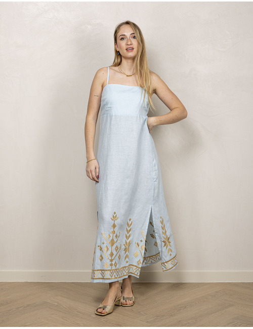 Greek Archaic Kori lang kleed blauw