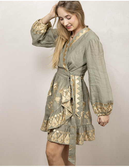 Greek Archaic Kori kort kleed goud