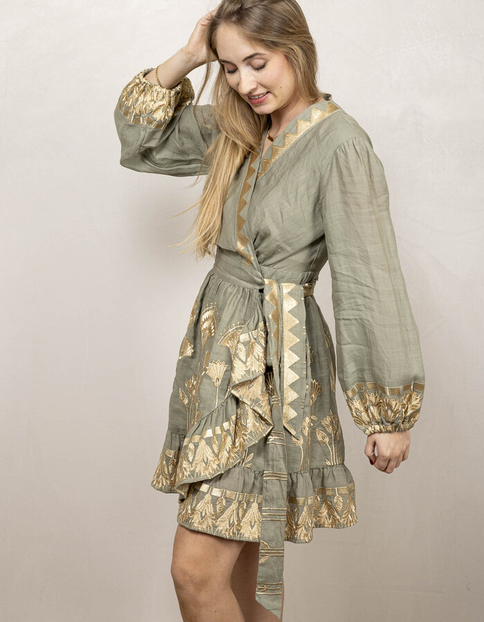 Greek Archaic Kori kort kleed goud