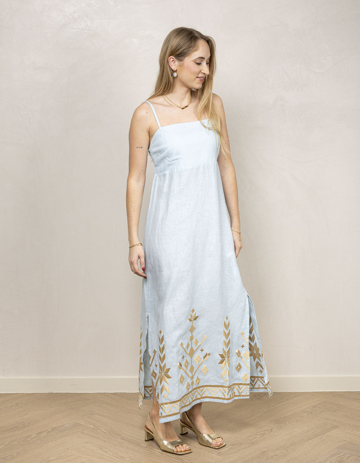 Greek Archaic Kori lang kleed blauw