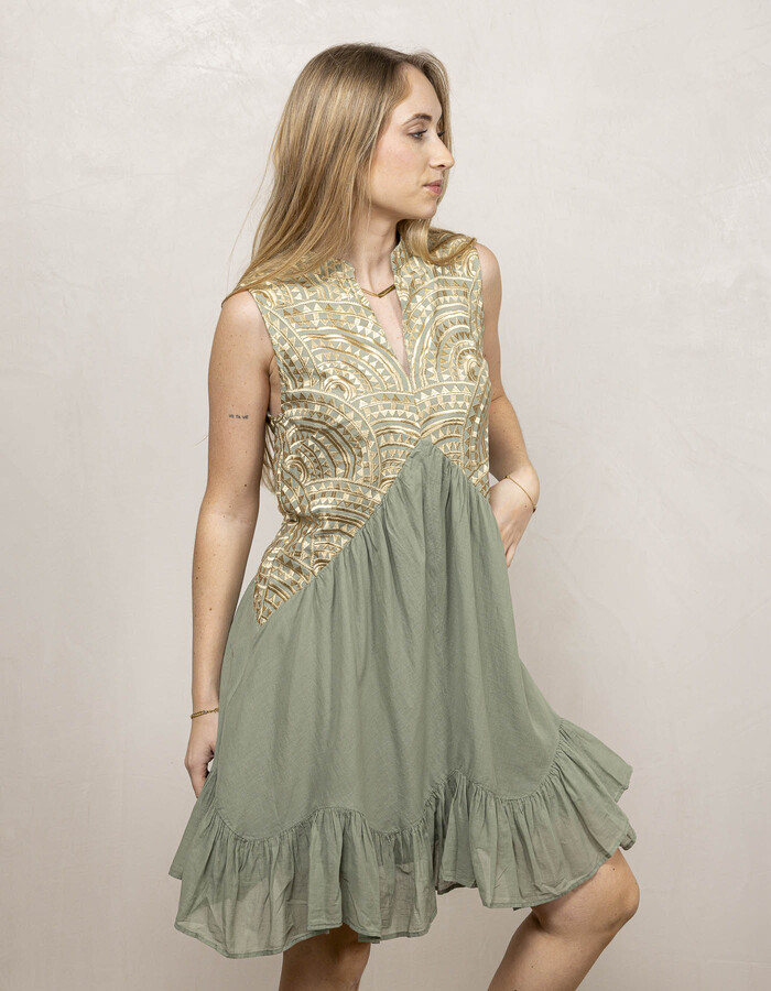 Greek Archaic Kori kort kleed goud