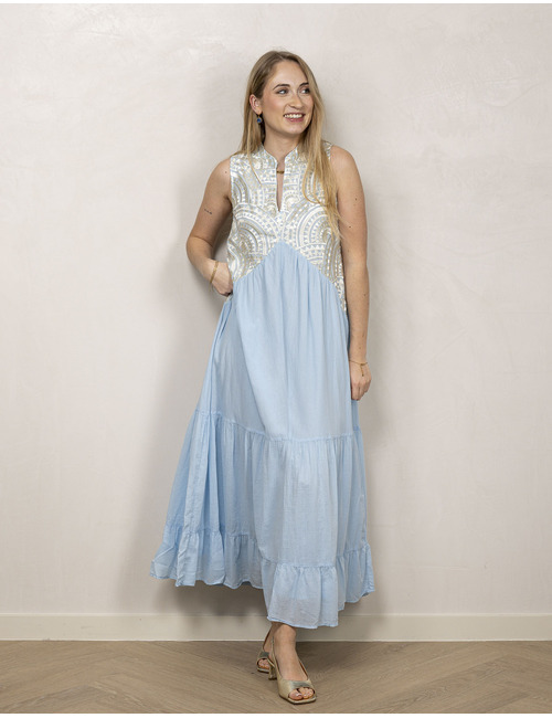 Greek Archaic Kori lang kleed blauw