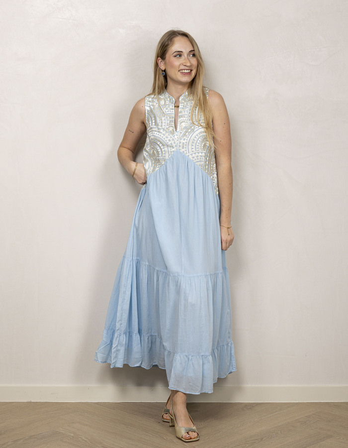 Greek Archaic Kori lang kleed blauw