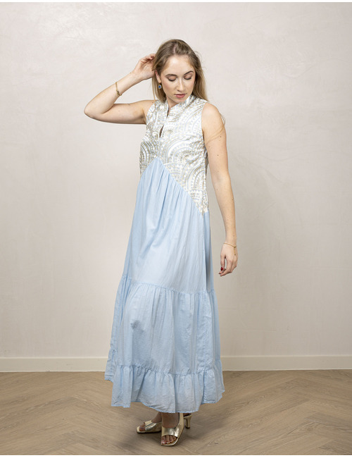 Greek Archaic Kori lang kleed blauw