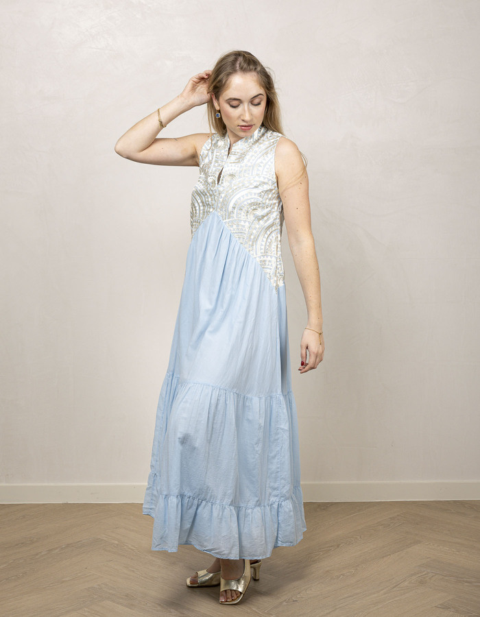 Greek Archaic Kori lang kleed blauw