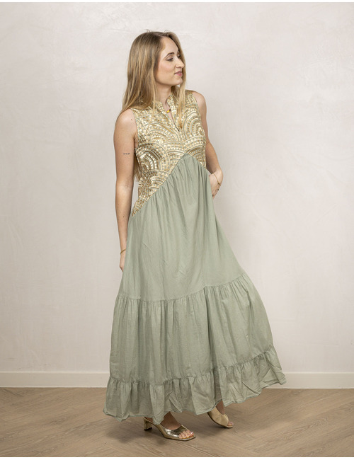 Greek Archaic Kori lang kleed goud