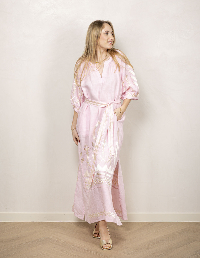 Greek Archaic Kori lang kleed roze